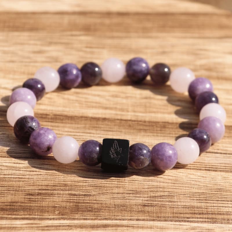 💗 Équilibre du cœur – Lépidolite, Améthyste, Quartz rose