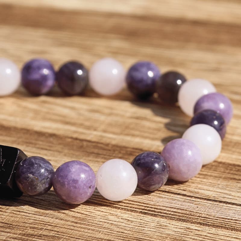 💗 Équilibre du cœur – Lépidolite, Améthyste, Quartz rose