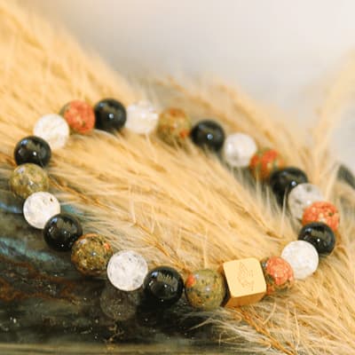 🌀 Cercle de Stabilité – Unakite, Tourmaline Noire, Cristal de Roche - Bijoux en pierre De la terre à la lune