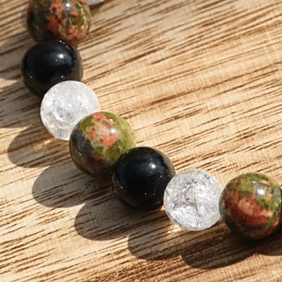 🌀 Cercle de Stabilité – Unakite, Tourmaline Noire, Cristal de Roche - Bijoux en pierre De la terre à la lune