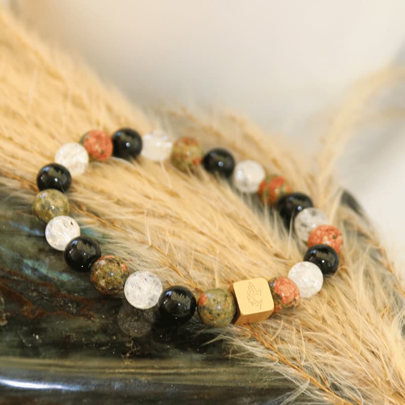 🌀 Cercle de Stabilité – Unakite, Tourmaline Noire, Cristal de Roche