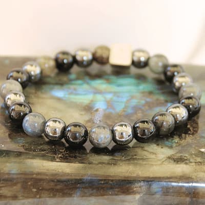 🛡️ Bouclier Intérieur – Onyx, Labradorite, Hématite - Bijoux en pierre De la terre à la lune