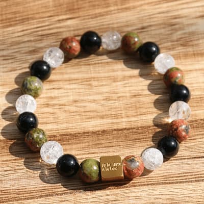 🌀 Cercle de Stabilité – Unakite, Tourmaline Noire, Cristal de Roche - Bijoux en pierre De la terre à la lune