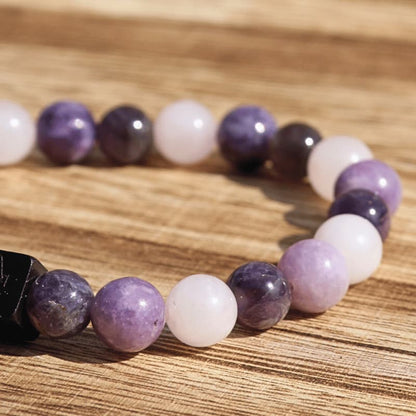 💗 Équilibre du cœur – Lépidolite, Améthyste, Quartz rose - Bijoux en pierre De la terre à la lune