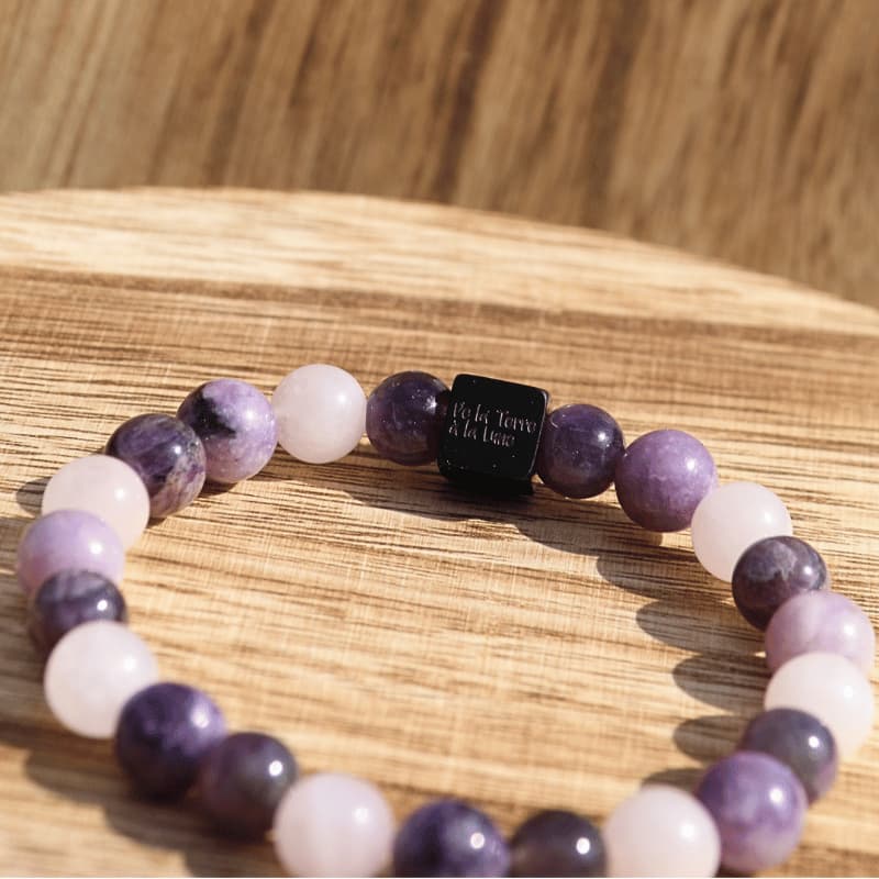 💗 Équilibre du cœur – Lépidolite, Améthyste, Quartz rose - Bijoux en pierre De la terre à la lune