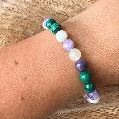 🌺 Féminité Libérée – Malachite, Lépidolite, Jade Vert - Bijoux en pierre De la terre à la lune