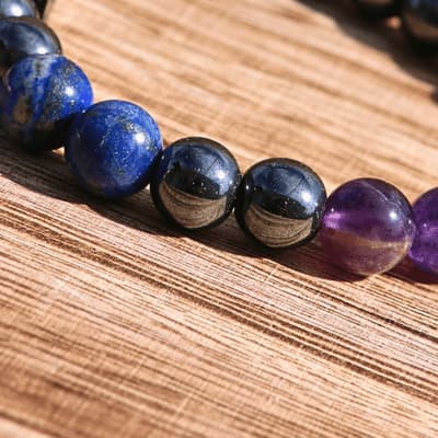 🎯 Focus Sacré – Hématite, Lapis - Lazuli, Améthyste - Bijoux en pierre De la terre à la lune