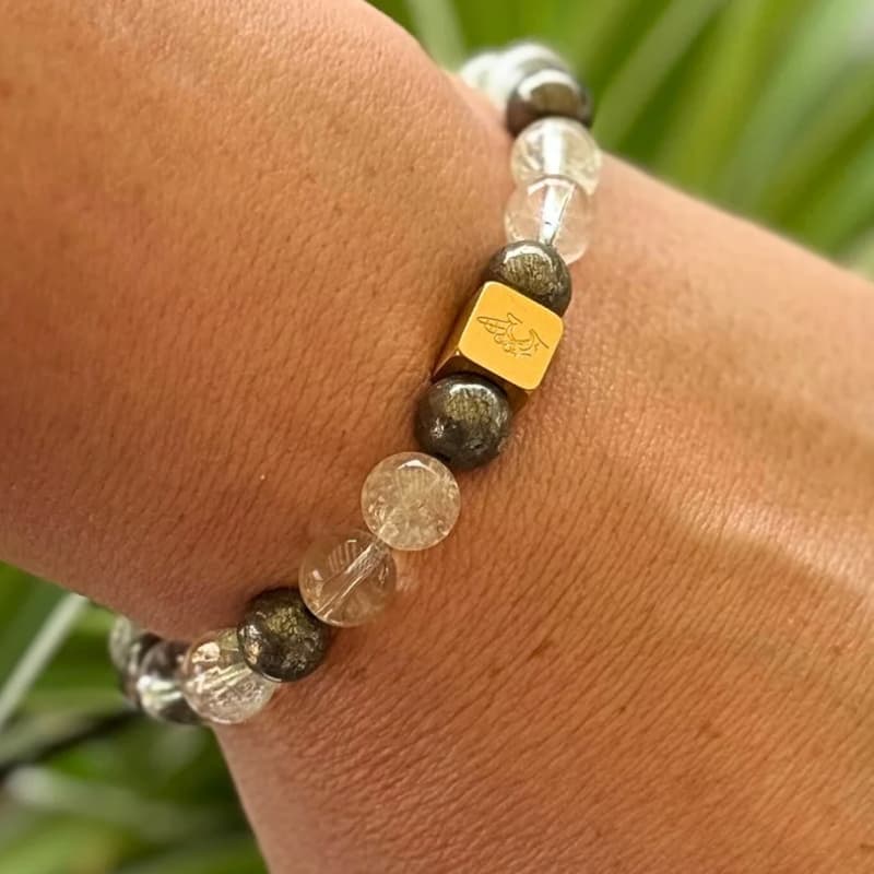 🔑 Clé d’Abondance – Citrine, Cristal de Roche, Pyrite