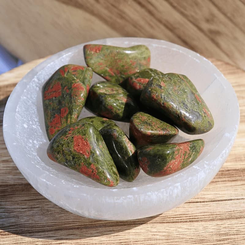 Pierre roulée Unakite – Guérison émotionnelle &amp; équilibre du cœur - Bijoux en pierre De la terre à la lune