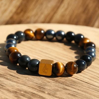 🛡️ Protection Sacrée – Œil de Tigre, Obsidienne, Hématite - Bijoux en pierre De la terre à la lune