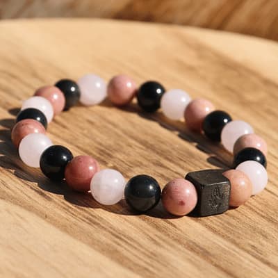 🌸 Renaissance Intérieure – Rhodochrosite, Obsidienne, Quartz Rose - Bijoux en pierre De la terre à la lune
