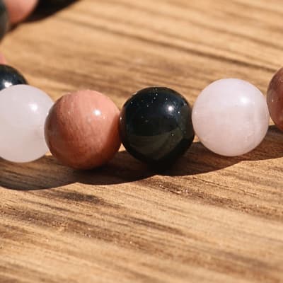 🌸 Renaissance Intérieure – Rhodochrosite, Obsidienne, Quartz Rose - Bijoux en pierre De la terre à la lune