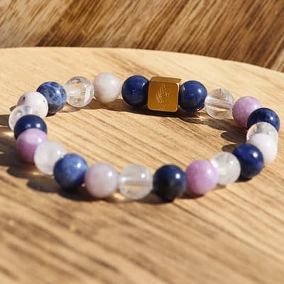 🌙 Silence Intérieur – Sodalite, Cristal de Roche, Lépidolite - Bijoux en pierre De la terre à la lune